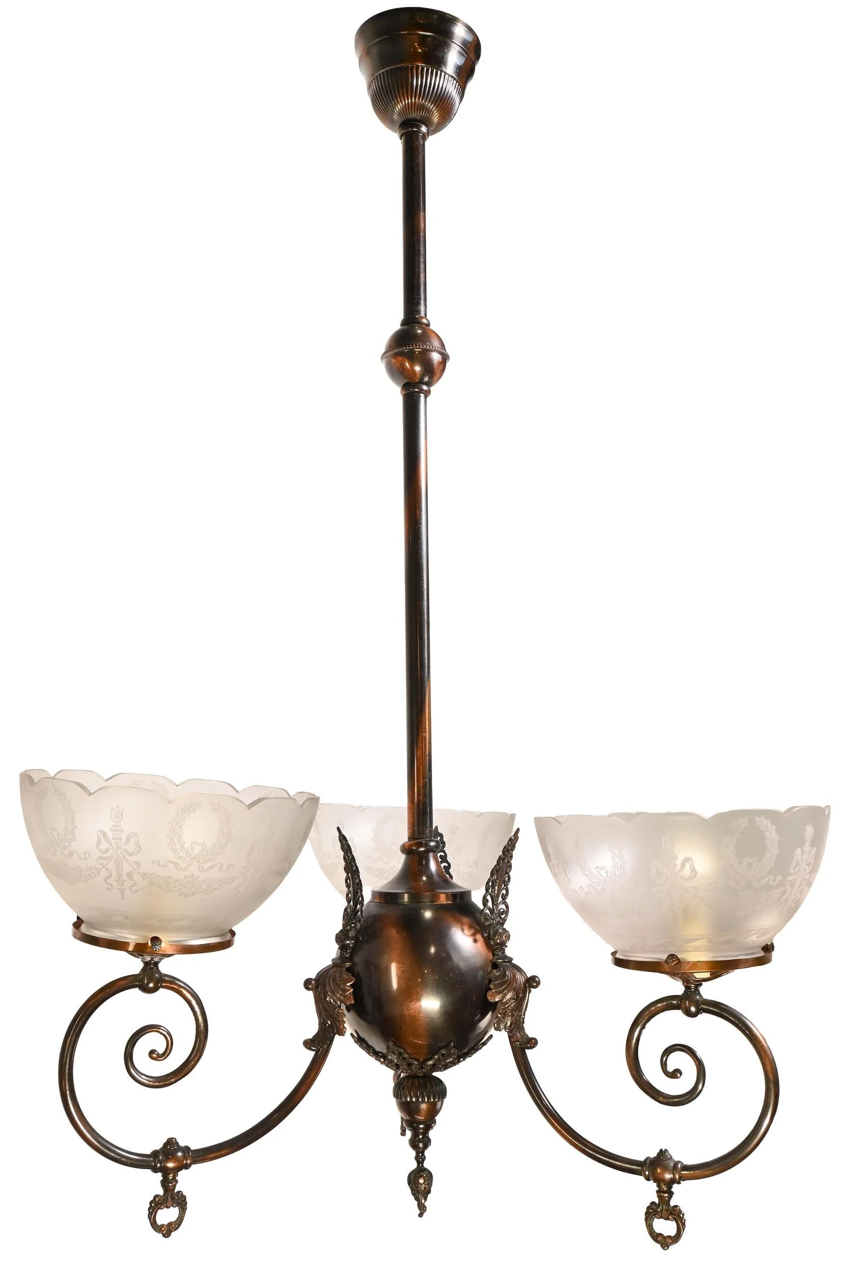 six light brass 3 electric & 3 gas (converted) victorian